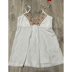 Poof! Lace Cami Top Beaded Embellished White Sleeveless Casual Small